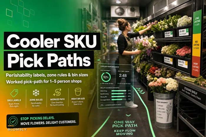 Cooler SKU labeling and pick-paths that stop picking delays in 1–5 person flower shops