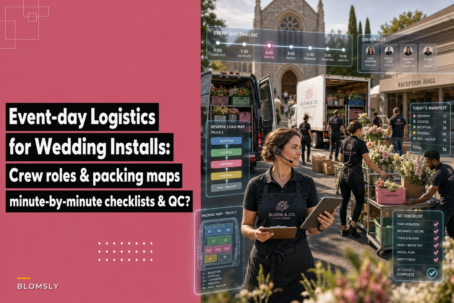 Event-day logistics that prevent wedding-day failures: crew roles, packing maps and minute-by-minute checklists