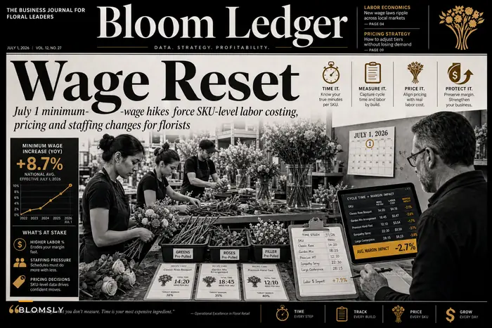 How July 2026 minimum-wage increases should change florist staffing, pricing, and assembly standards