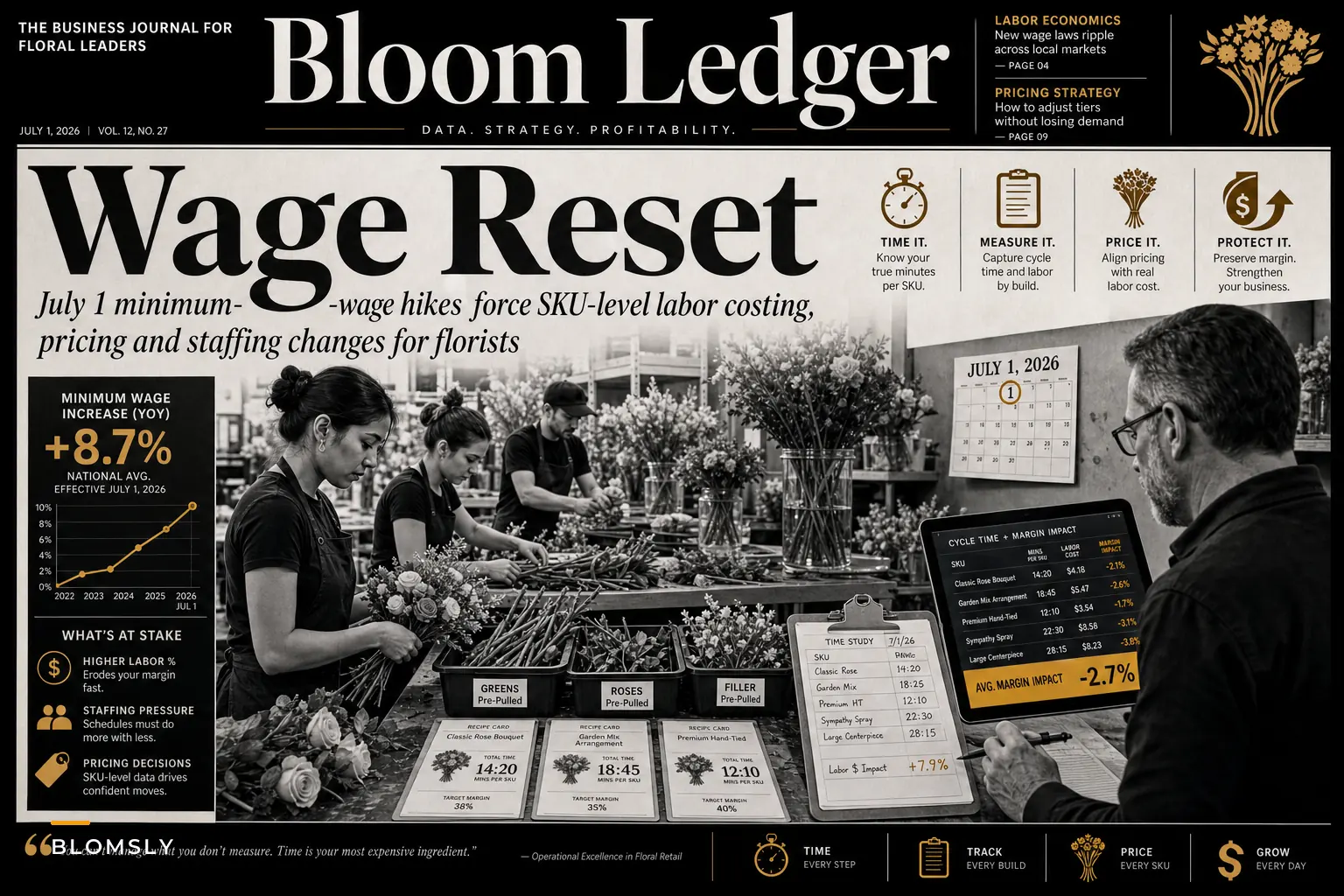 How July 2026 minimum-wage increases should change florist staffing, pricing, and assembly standards