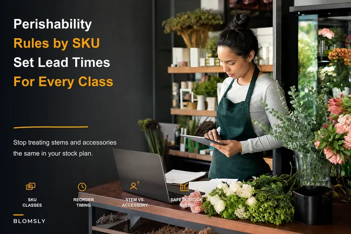 Lifecycle rules for perishable floral inventory: classify SKUs, set safety stock & reporting cadence