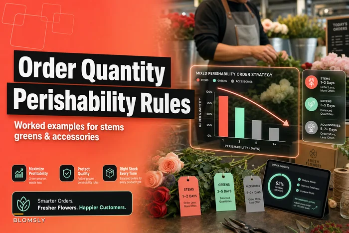 Order-quantity rules for mixed-perishability florals: worked examples for stems, greens & accessories