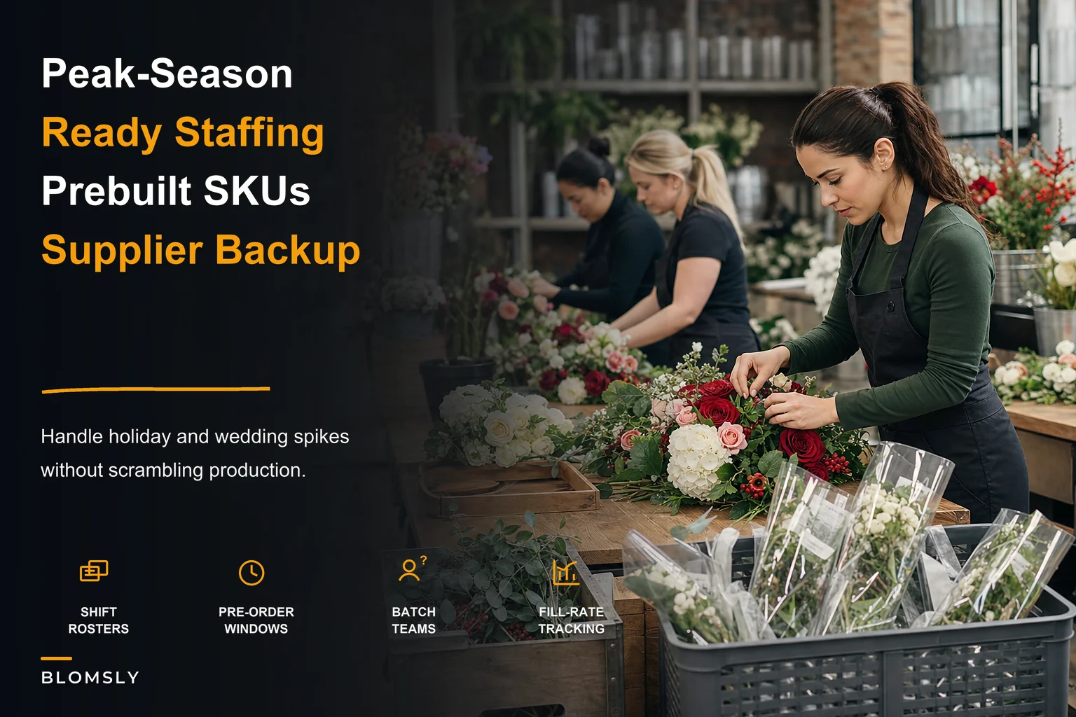Peak-Season Operations Playbook for Florists: Staffing, Prebuilt SKUs and Supplier Contingencies
