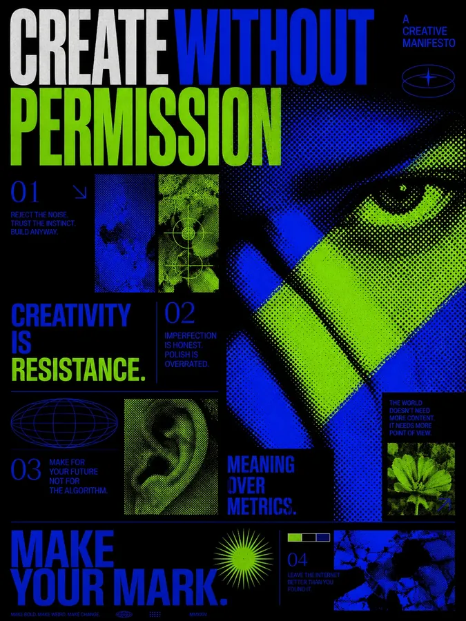 Create Without Permission poster in blue and green
