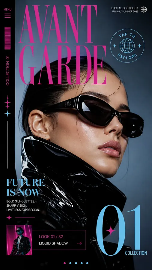 Avant Garde magazine cover with a woman in sunglasses
