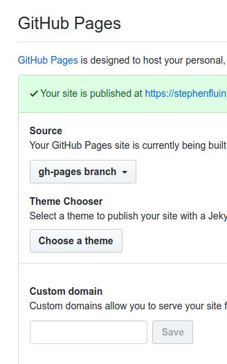 settings screenshot - github pages