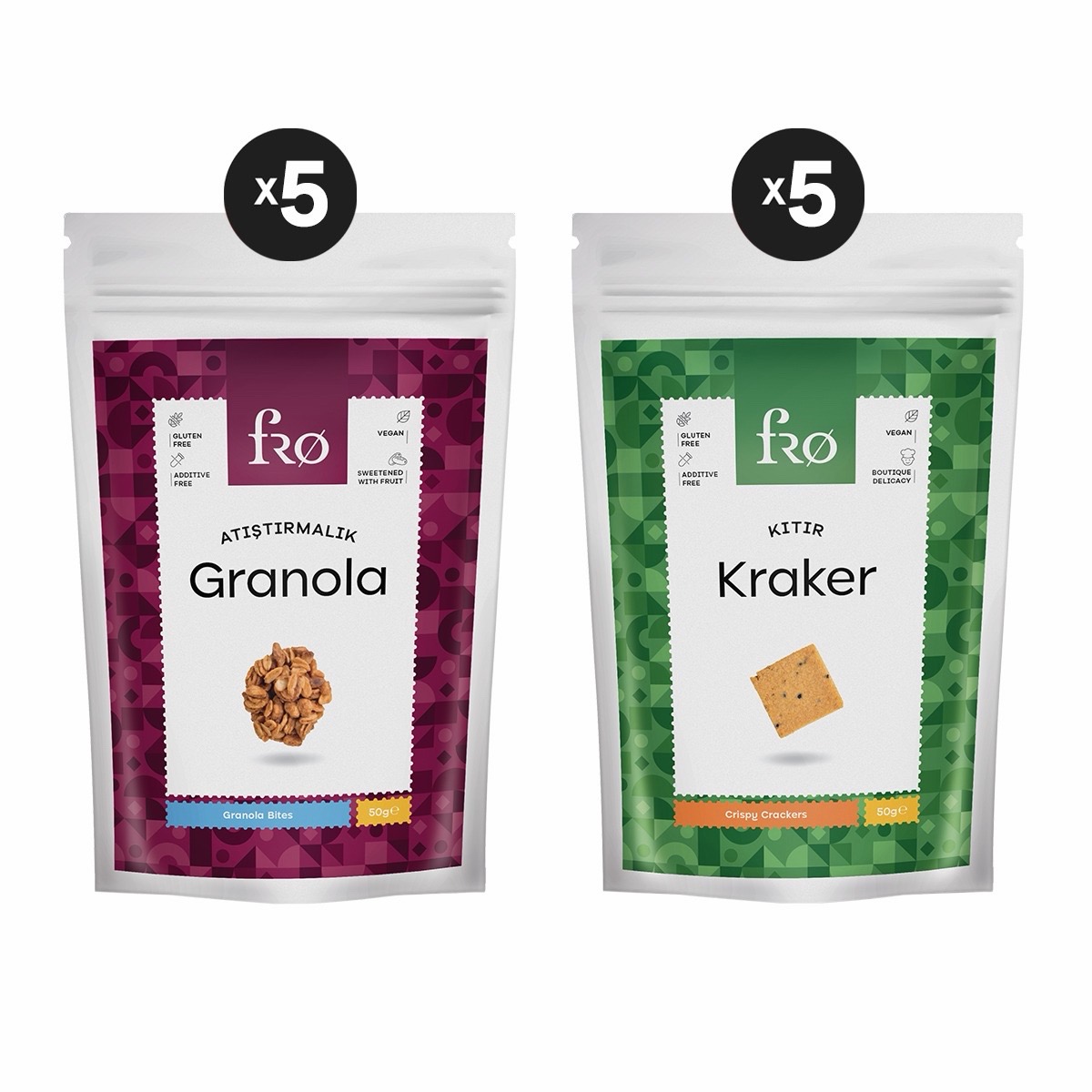 10'lu Fro Glutensiz Vegan Rafine Şekersiz Atıştırmalık Paketi