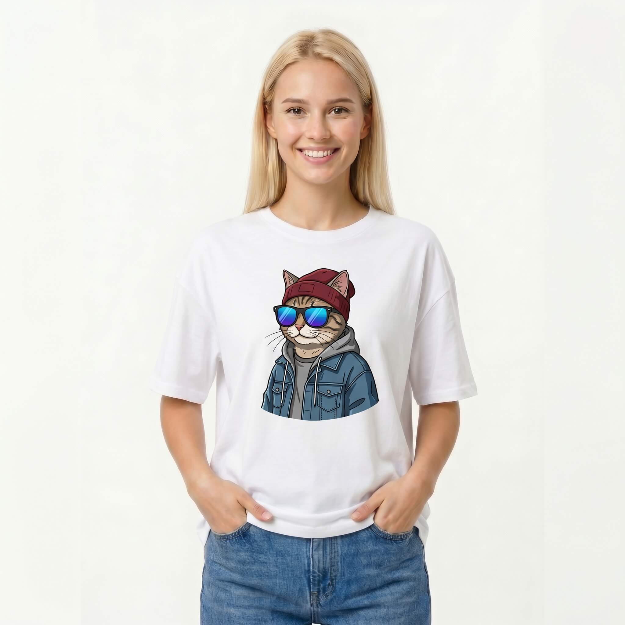 White T-Shirt with Cat