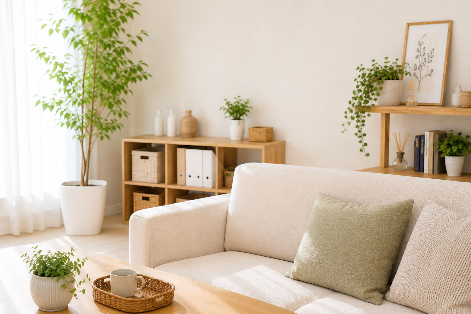 Comfortable living space with plants