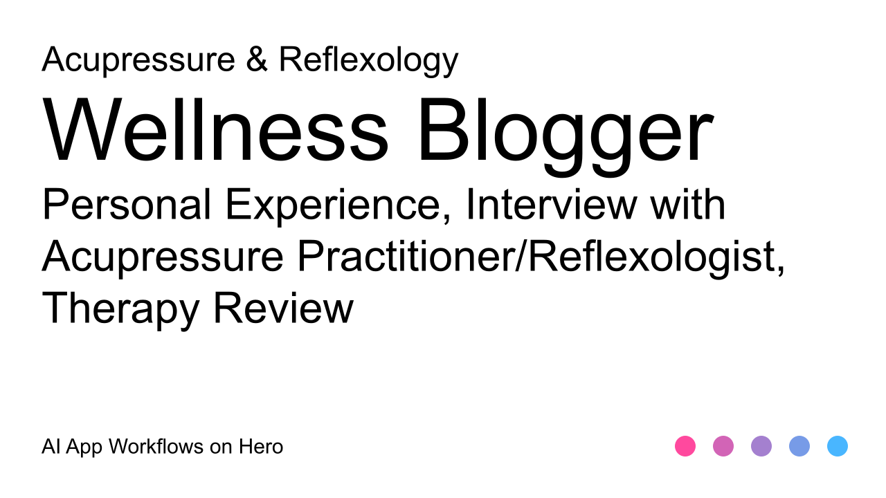 The text Acupressure Blogging with AI Assisted Journeys & Reviews for Acupressure & Reflexology Workflows