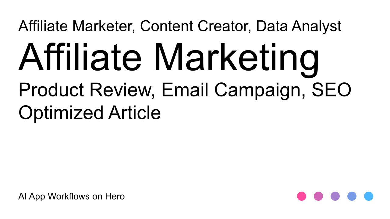 The text Affiliate Marketing and Product Review, Email Campaign, SEO Optimized Article on a white background