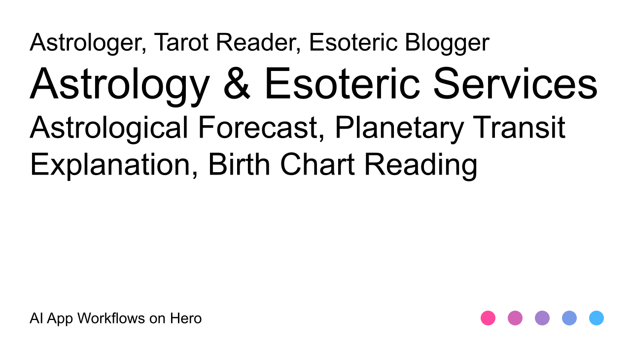 The text Astrology & Esoteric Services and Astrological Forecast, Planetary Transit Explanation, Birth Chart Reading on a white background