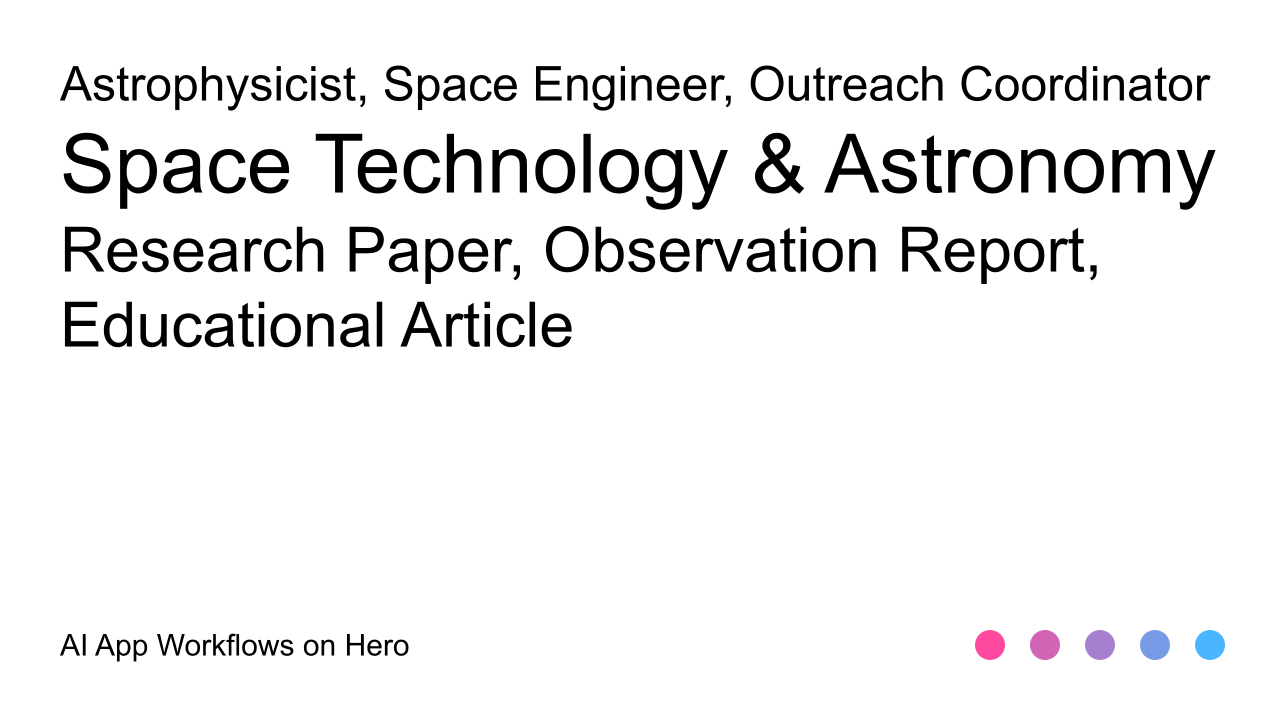 The text Space Technology & Astronomy and Research Paper, Observation Report, Educational Article on a white background