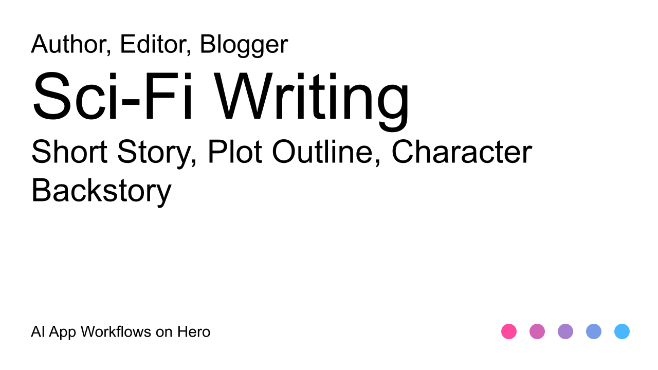 The text Sci-Fi Writing and Short Story, Plot Outline, Character Backstory on a white background