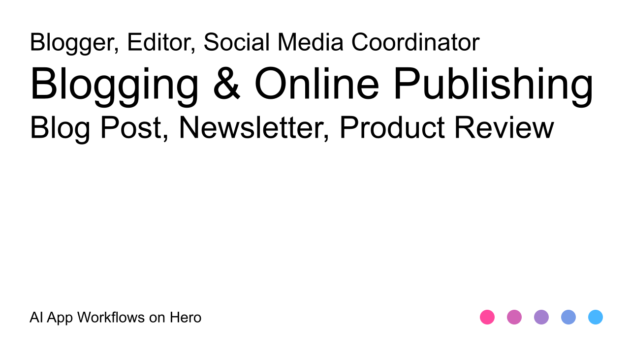 The text Blogging & Online Publishing and Blog Post, Newsletter, Product Review on a white background