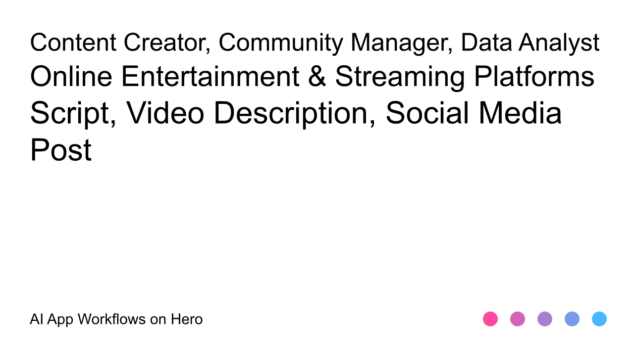 The text Online Entertainment & Streaming Platforms and Script, Video Description, Social Media Post on a white background