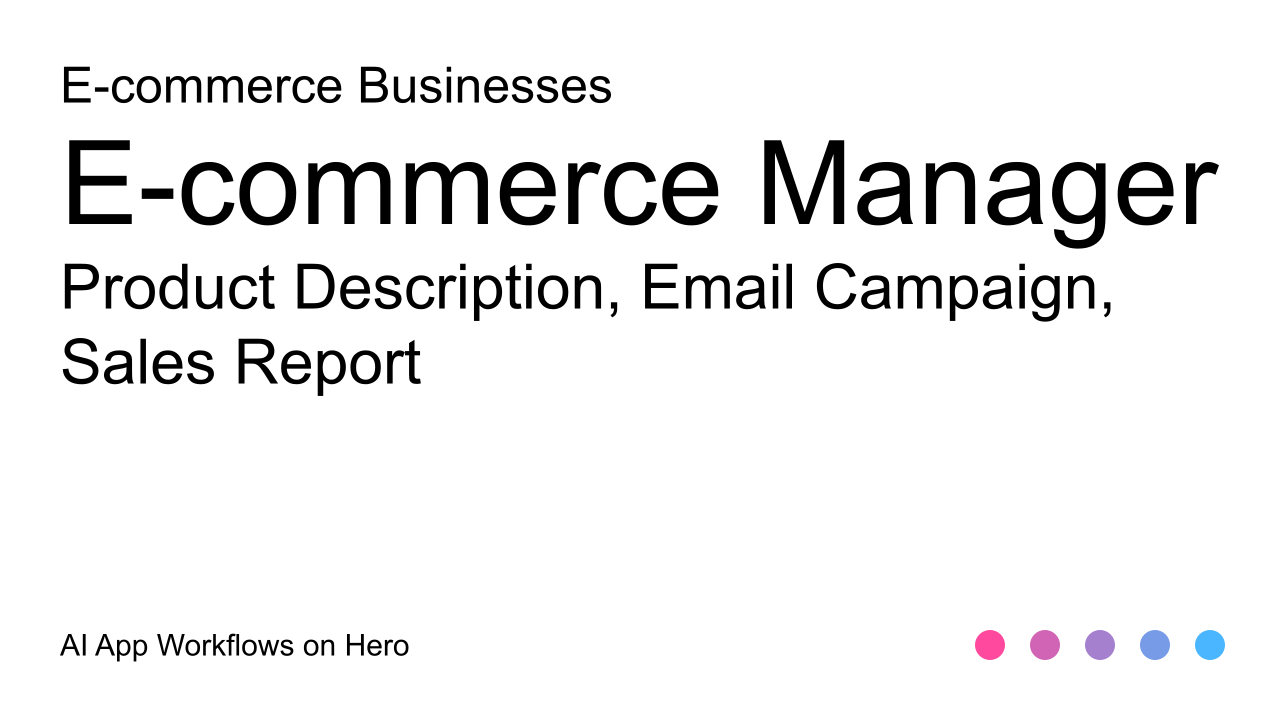 The text Ecommerce Success with AI for Product Descriptions, Email Marketing, and Sales Reports for E-commerce Businesses Workflows