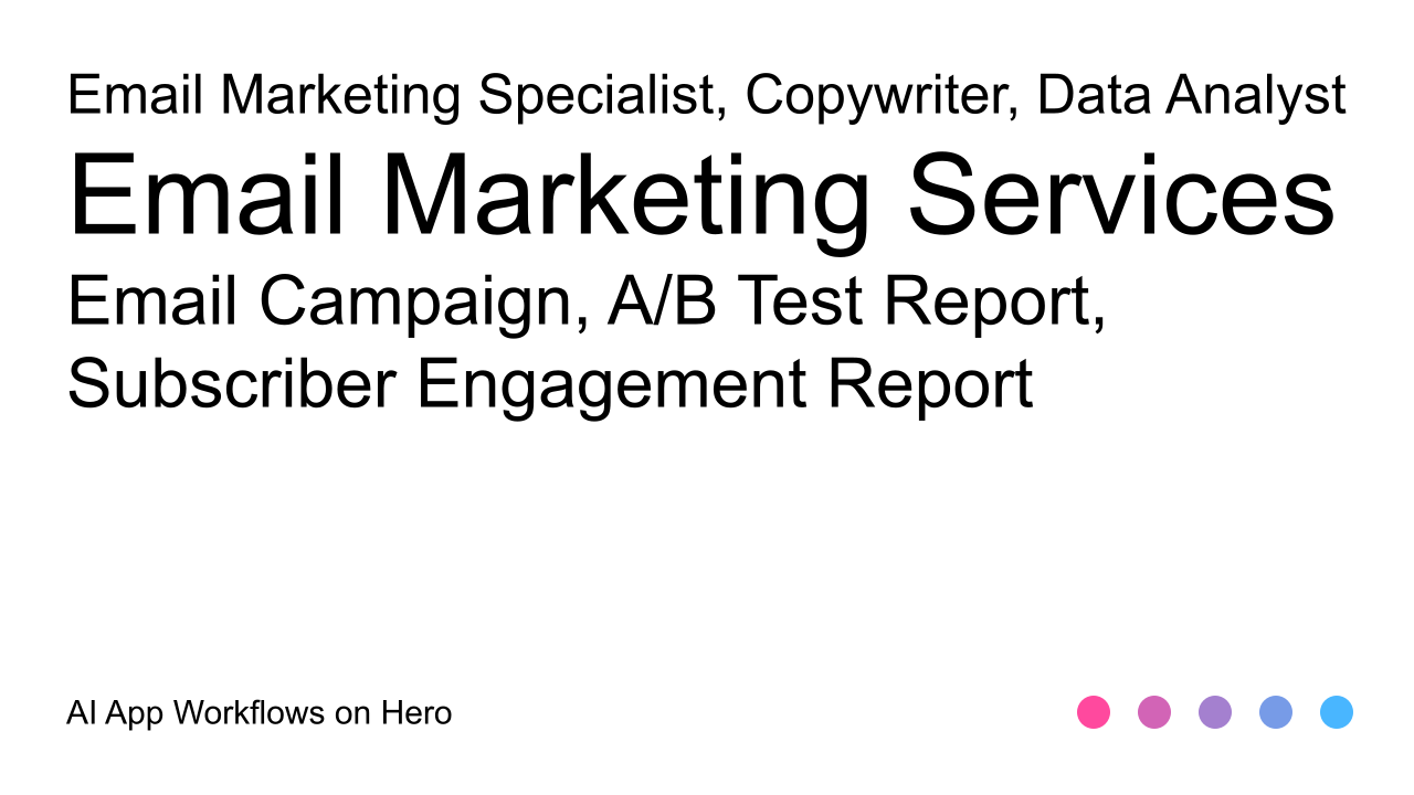 The text Email Marketing Services and Email Campaign, A/B Test Report, Subscriber Engagement Report on a white background