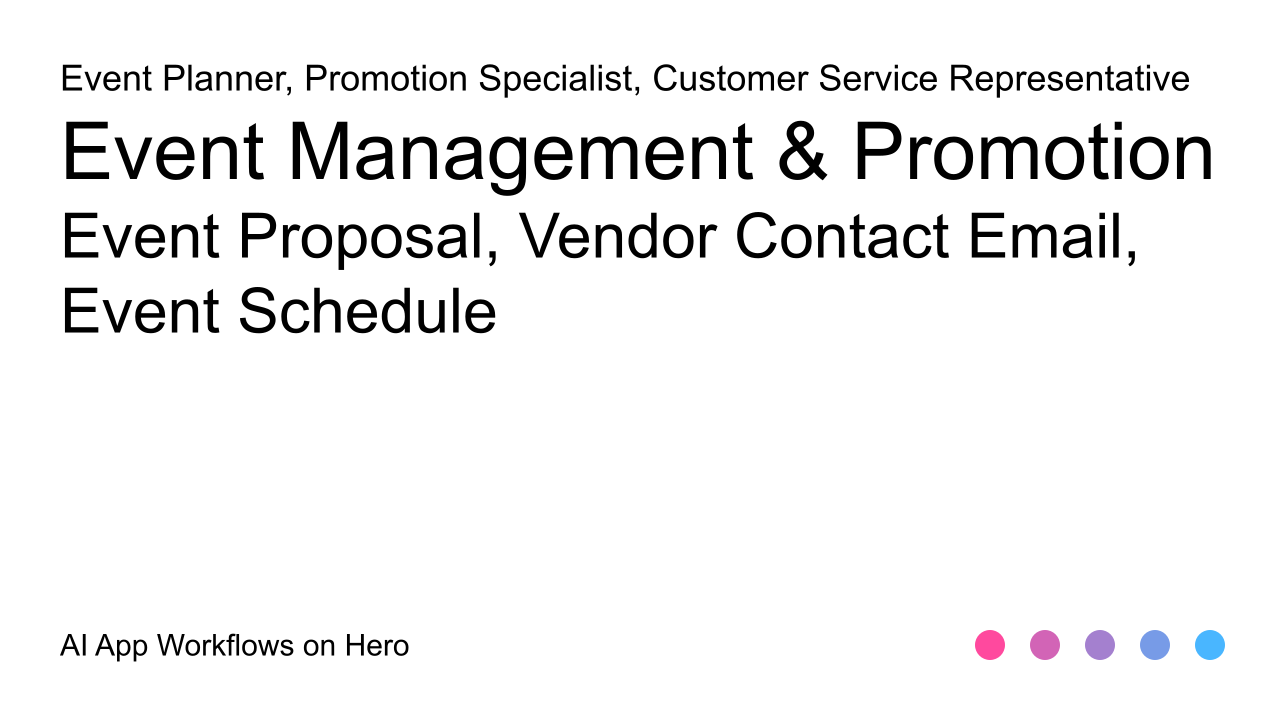 The text Event Management & Promotion and Event Proposal, Vendor Contact Email, Event Schedule on a white background