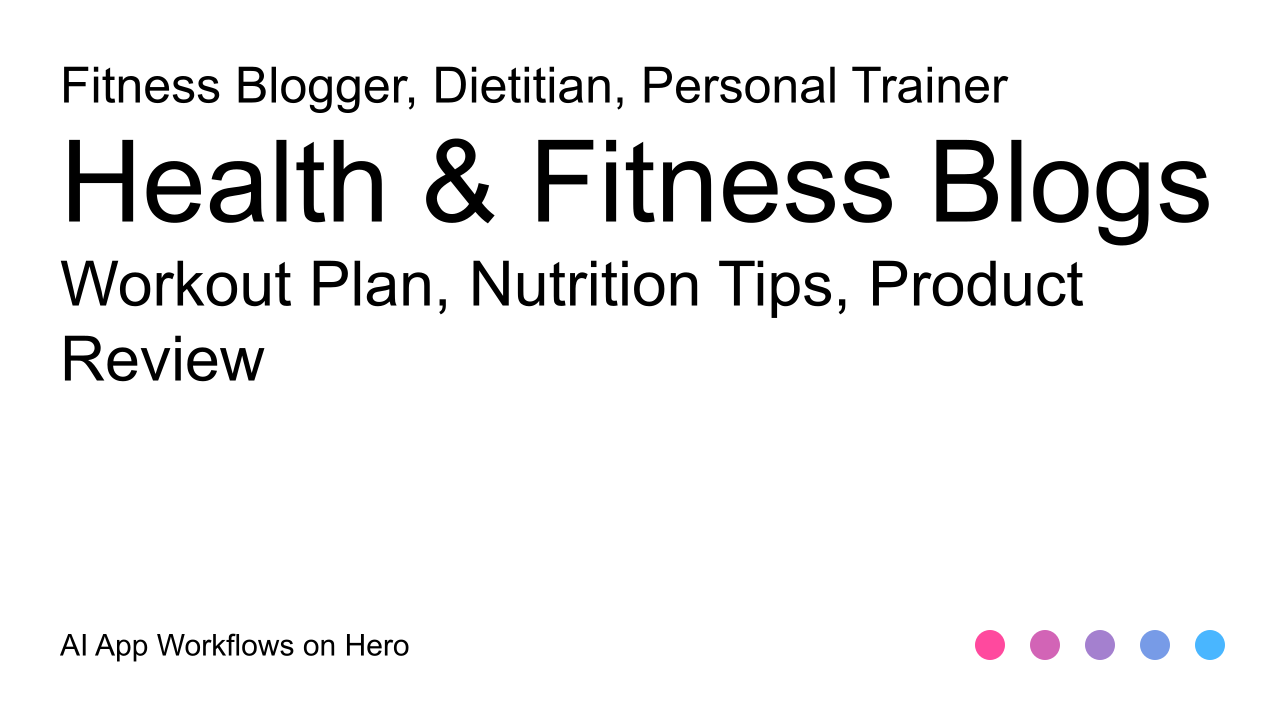 The text Health & Fitness Blogs and Workout Plan, Nutrition Tips, Product Review on a white background