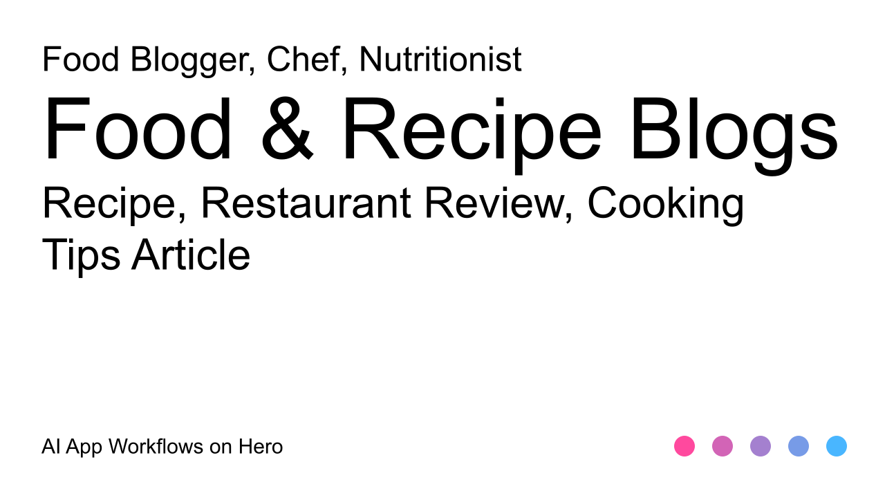 The text Food & Recipe Blogs and Recipe, Restaurant Review, Cooking Tips Article on a white background