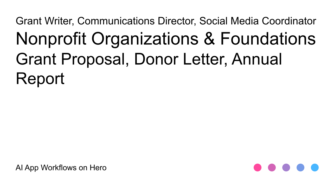 The text Nonprofit Organizations & Foundations and Grant Proposal, Donor Letter, Annual Report on a white background
