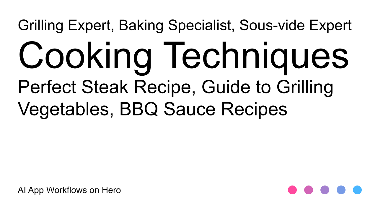 The text Cooking Techniques and Perfect Steak Recipe, Guide to Grilling Vegetables, BBQ Sauce Recipes on a white background