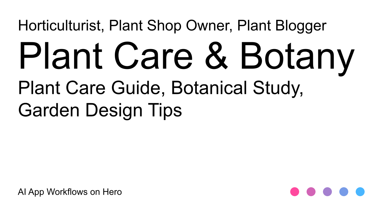 The text Plant Care & Botany and Plant Care Guide, Botanical Study, Garden Design Tips on a white background