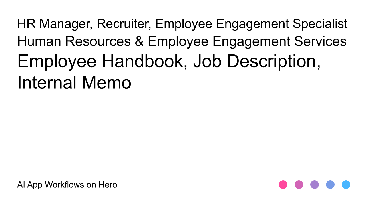 The text Human Resources & Employee Engagement Services and Employee Handbook, Job Description, Internal Memo on a white background