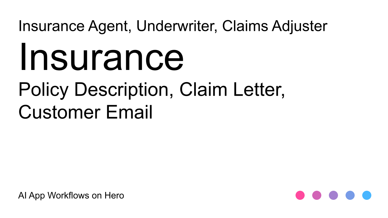 The text Insurance and Policy Description, Claim Letter, Customer Email on a white background