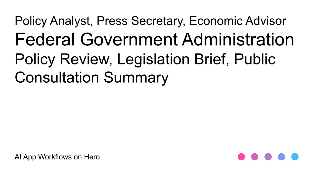 The text Federal Government Administration and Policy Review, Legislation Brief, Public Consultation Summary on a white background
