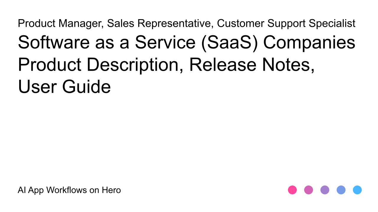 The text Software as a Service (SaaS) Companies and Product Description, Release Notes, User Guide on a white background