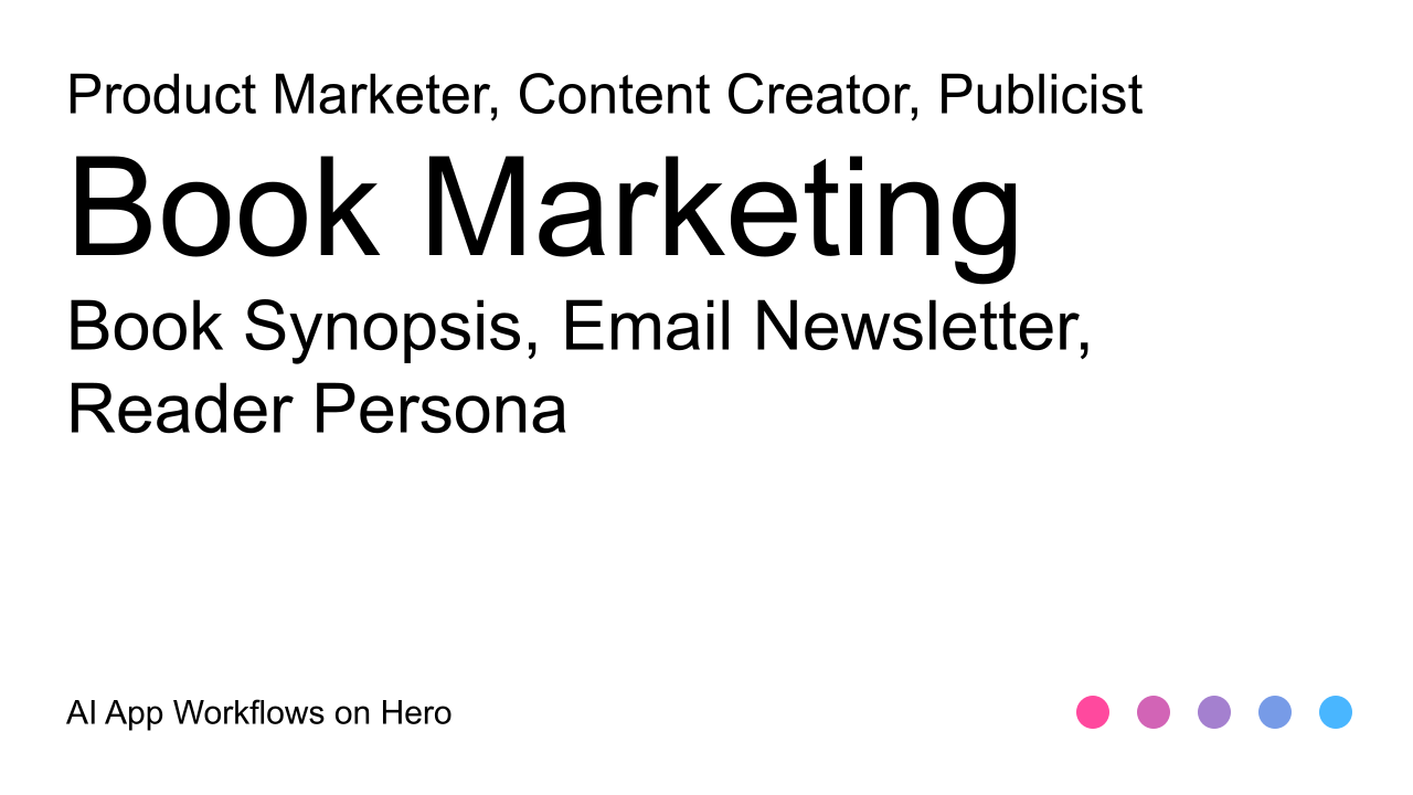 The text Book Marketing and Book Synopsis, Email Newsletter, Reader Persona on a white background