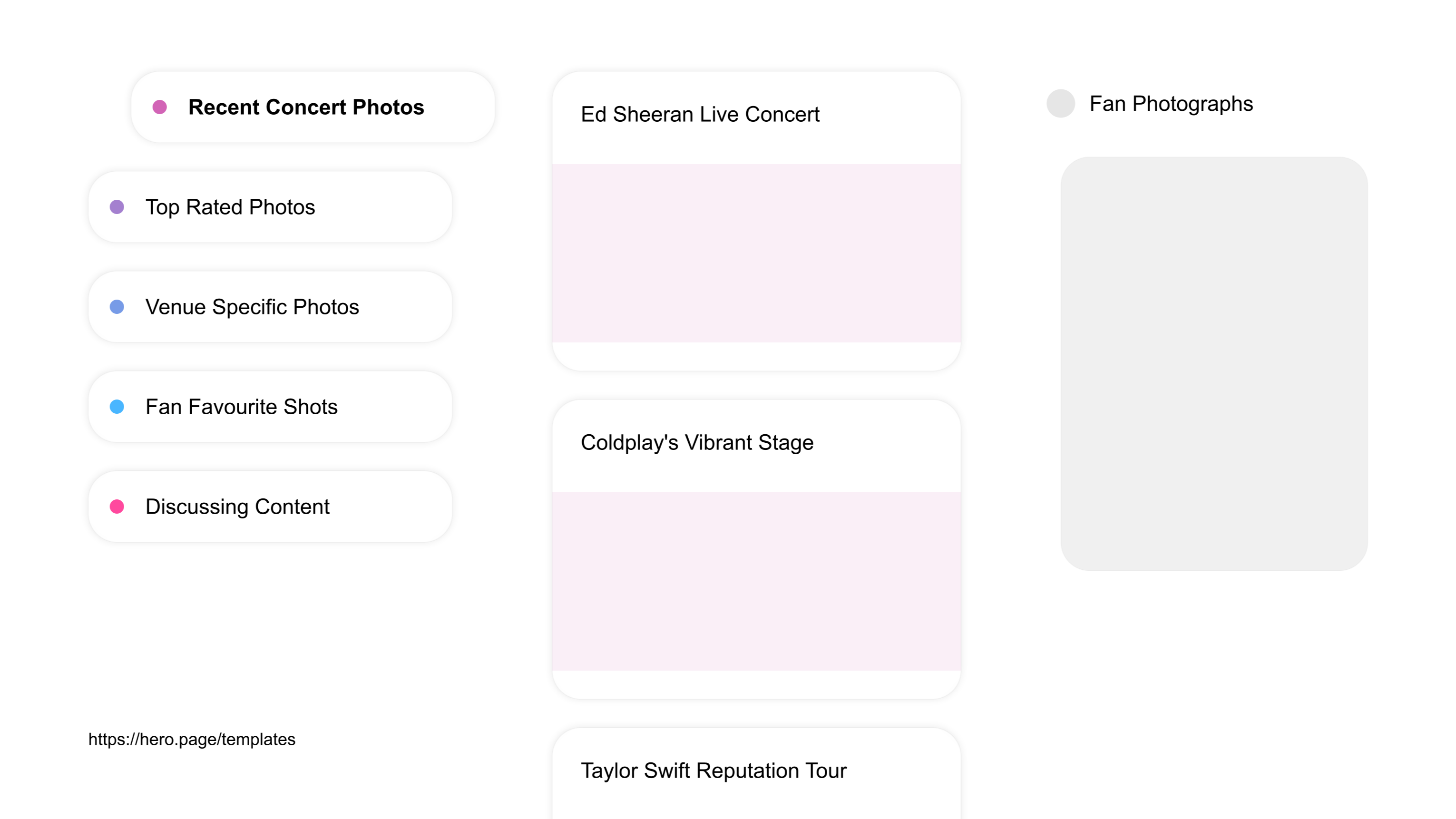 A visual diagram of what a Concerts and Music Festivals space looks like with relevant lists