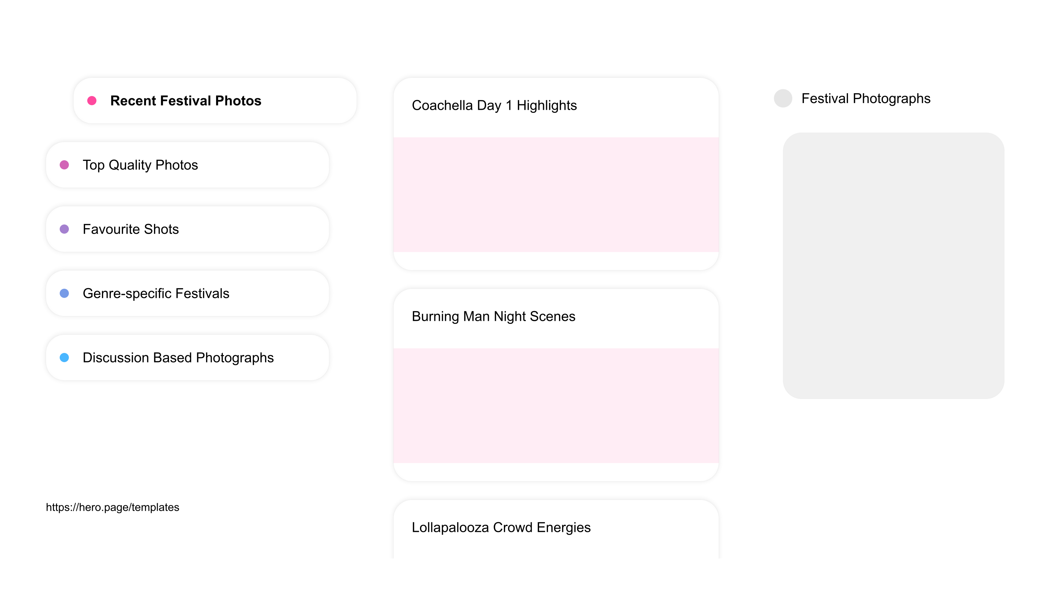 A visual diagram of what a Concerts and Music Festivals space looks like with relevant lists