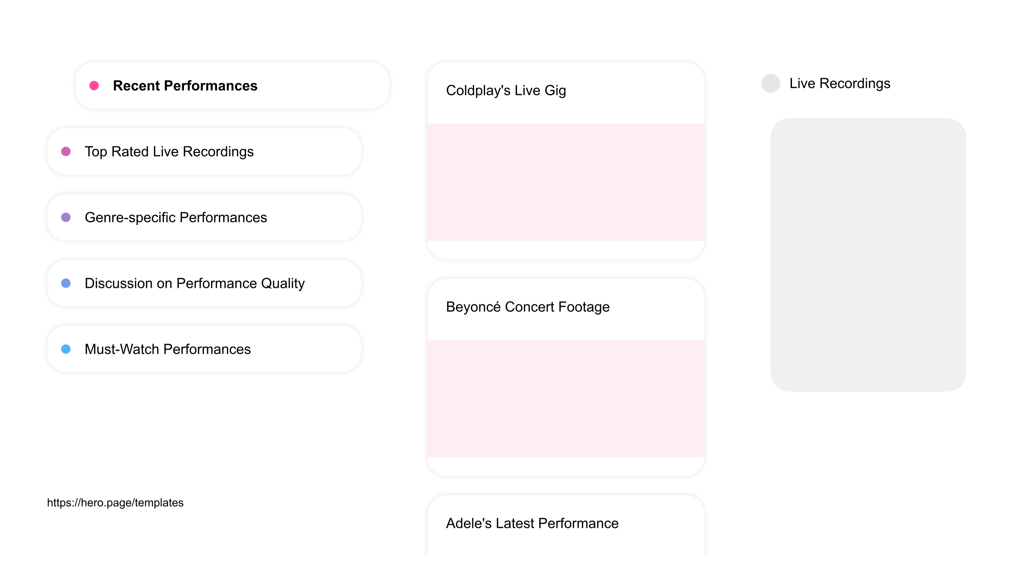 A visual diagram of what a Concerts and Music Festivals space looks like with relevant lists A visual diagram of what a Concerts and Music Festivals space looks like with relevant lists