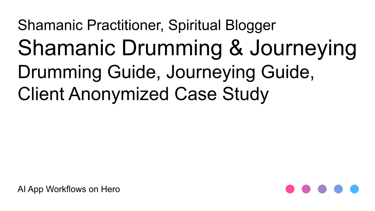 The text Shamanic Drumming & Journeying and Drumming Guide, Journeying Guide, Client Anonymized Case Study on a white background