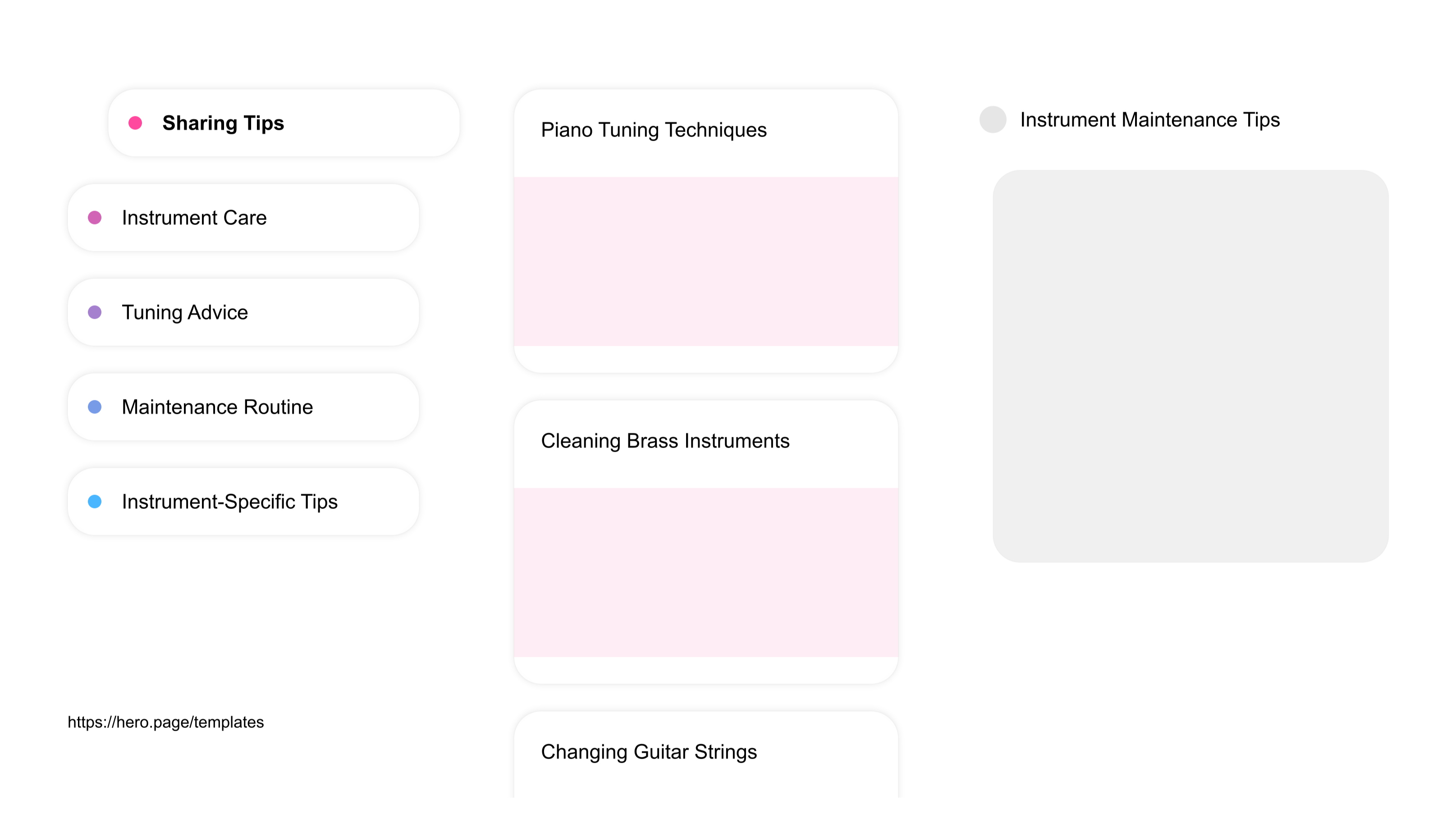 A visual diagram of what a Choirs and Orchestras space looks like with relevant lists