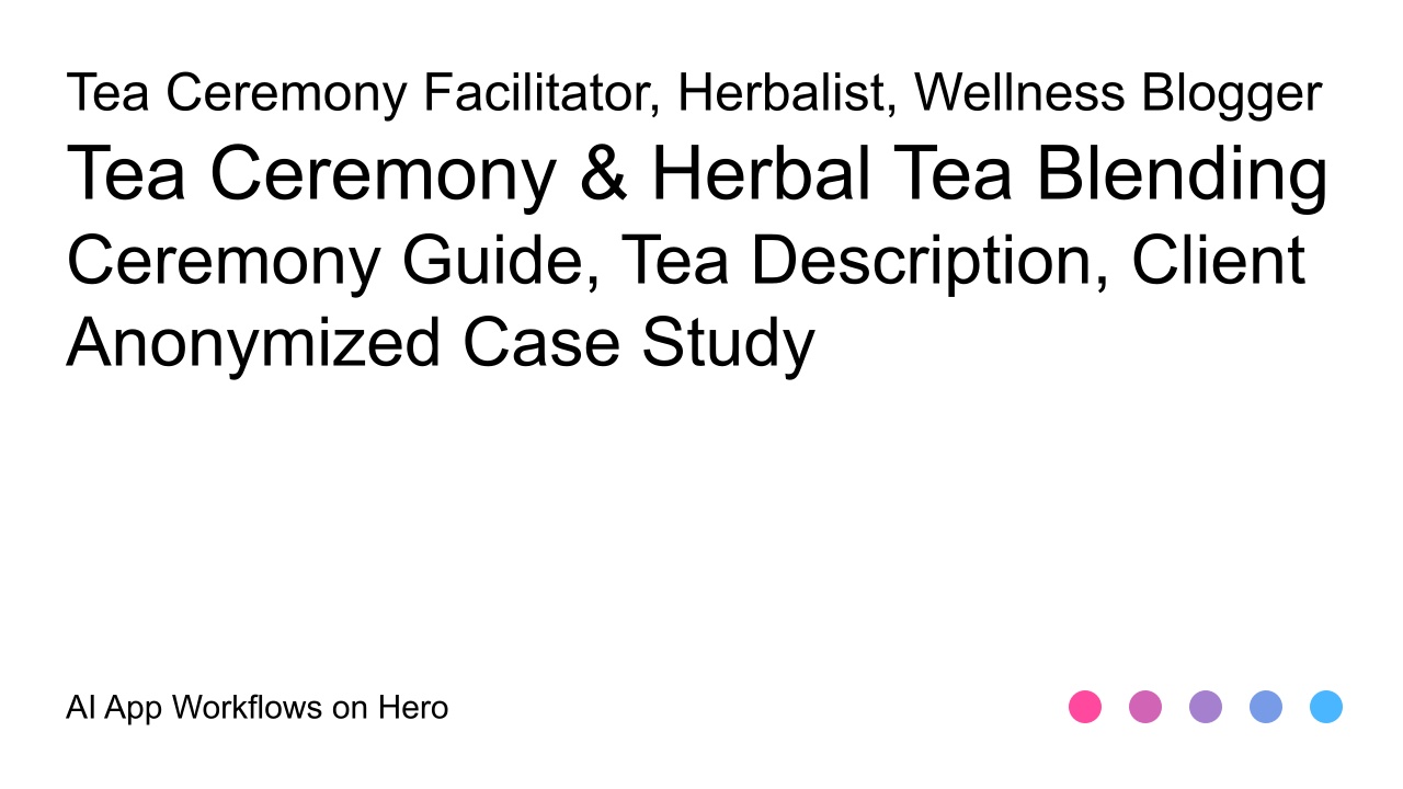 The text Tea Ceremony & Herbal Tea Blending and Ceremony Guide, Tea Description, Client Anonymized Case Study on a white background