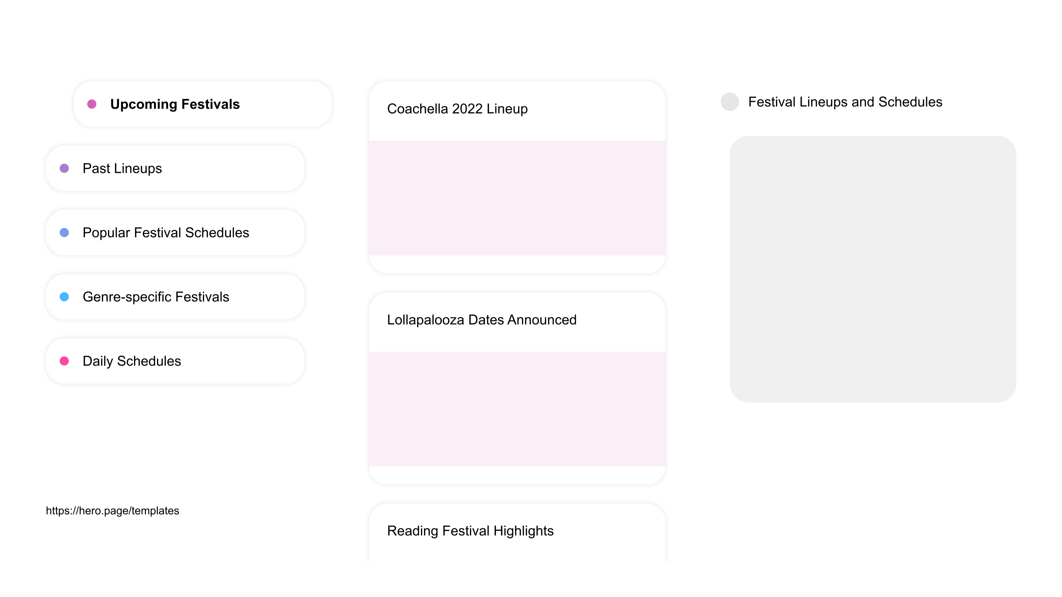 A visual diagram of what a Concerts and Music Festivals space looks like with relevant lists