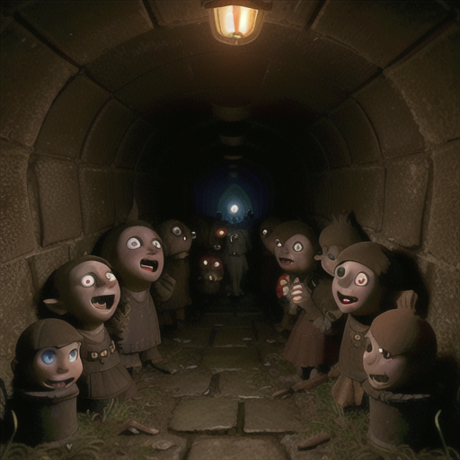 Huddled in the dark corners of a damp, decrepit underground tunnel, a group of vampire refugees, their eyes gleaming in the faint torchlight, whisper about their escape plan from the relentless slayers pursuing them.