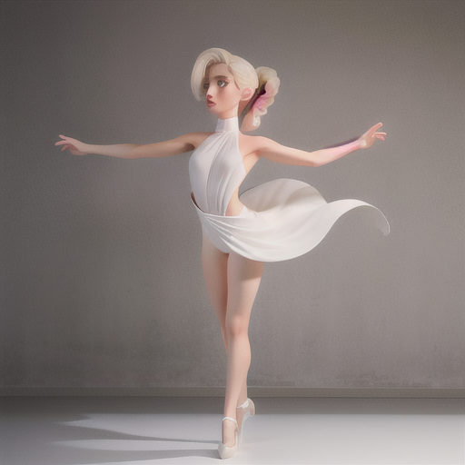 Expressive modern dancer, platinum blonde hair swept back, in a minimalist dance studio, performing an emotionally-charged routine, the dancer's shadow cast on the wall, an unstructured costume with flowing fabrics, minimalistic yet impactful art style, evoking emotion and vulnerability