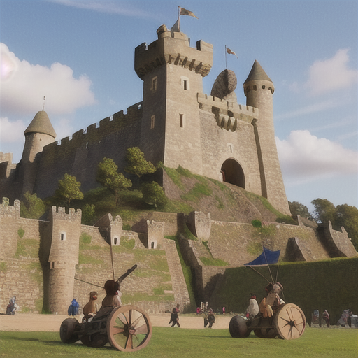 Bristled with trebuchets and mangonels on the battlements, the castle stood resolute against the invaders, the epitome of medieval military defense strategies.