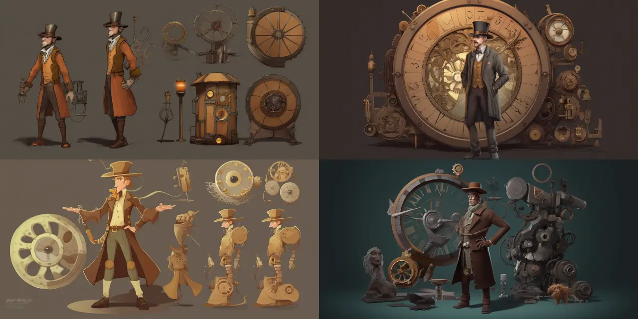 Illustrate a {{time_traveler}} character wearing a unique outfit that combines elements from {{historical_period_1}}, {{historical_period_2}}, and {{historical_period_3}} on a hovering machine, surrounded by portals showing glimpses of various time periods such as {{time_period_1}}, {{time_period_2}}, and {{time_period_3}}. The character should be depicted in a 3D character modeling style that incorporates intricate details, capturing the essence of each historical period's clothing, accessories, and cultural elements. The hovering machine should be designed with a blend of {{technology_style_1}} and {{technology_style_2}}, showcasing a coherent fusion of technological advancements from different eras. Emphasize the character's sense of adventure, curiosity, and their journey through time as they explore the rich tapestry of human history.