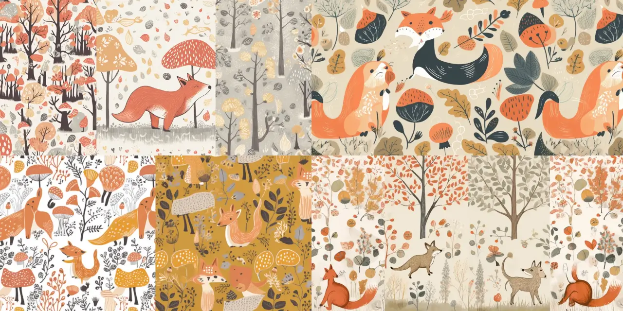 Create a pattern design featuring whimsical woodland creatures, such as {{creature_1}}, {{creature_2}}, and {{creature_3}}, tailored for a children's clothing line. Emphasize a sense of joy, playfulness, and innocence by incorporating various elements like {{element_1}}, {{element_2}}, and {{element_3}}. Experiment with styles like {{style_1}}, {{style_2}}, or {{style_3}} to capture the enchanting essence of a child's imagination. Consider drawing inspiration from artists like {{artist_1}}, {{artist_2}} or {{artist_3}} while using mediums such as {{medium_1}}, {{medium_2}}, or {{medium_3}} to bring the woodland creatures to life.