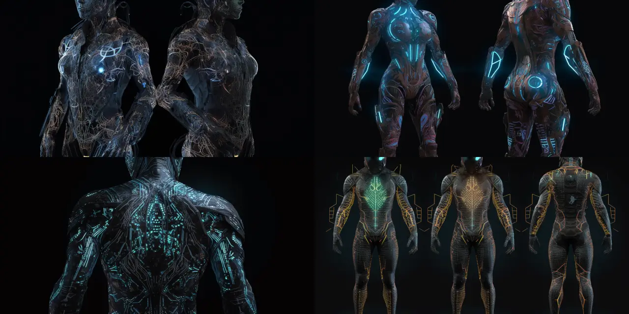 Depict a futuristic character design featuring a {{occupation_1}} virtual reality illusionist, wearing a cutting-edge {{item_1}} augmented reality suit. The suit should be adorned with glowing elements, such as {{element_1}} and {{element_2}}. Capture the illusionist casting holographic spells with intricate {{style_1}} patterns emanating from their fingertips. Accompany the illusionist with a digital familiar, which can take the form of a {{familiar_species}}, embodying a {{familiar_theme}} visual style. The atmosphere should convey a sense of {{feeling_1}} and {{feeling_2}}, with inspiration drawn from artists such as {{artist_1}} and {{artist_2}}. The medium can range from a {{medium_1}} to a {{medium_2}}.