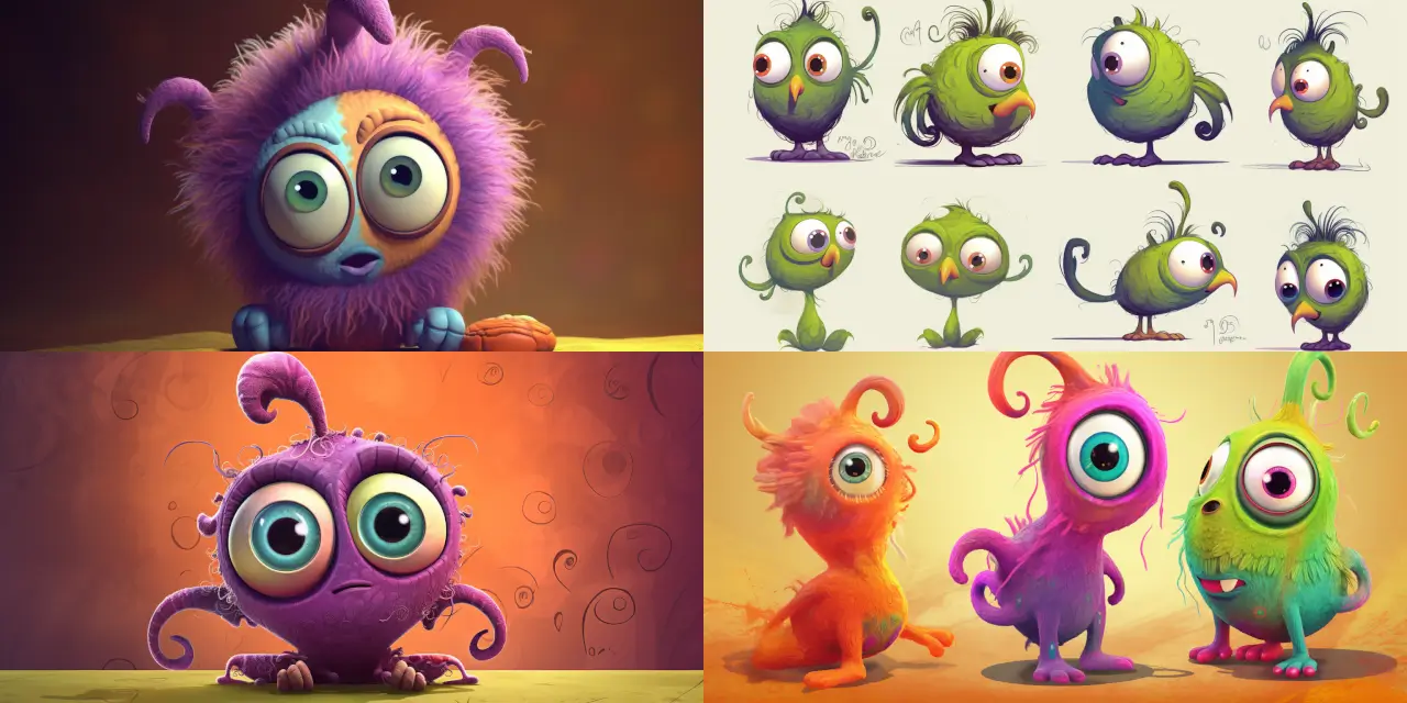 Design a charming and tiny cartoon creature, {{creature_name}}, with a vibrant personality for a Cartoon Character Design. Incorporate the following features: {{feature_1}}, {{feature_2}}, and {{feature_3}}. Show the character's expressive emotions: {{emotion_1}}, {{emotion_2}}, and {{emotion_3}} within a {{art_style}} style. Utilize the artistic techniques found in works by {{artist_1}} and {{artist_2}}. Choose a fitting environment, like {{environment_1}}, to enhance the character's appeal. Capture the essence of this lovable creation through a {{art_medium}} masterpiece.