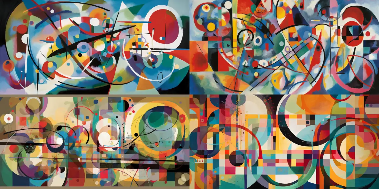 Create an {{art_style_1}} depiction of unity and interconnectedness, portraying an intricate network of overlapping {{shape_1}}, such as circles and lines, along with seamlessly blending {{color_scheme_1}}. Focus on the theme of unity by showcasing elements that are both {{adjective_1}} and interconnected. Feel inspired by artists such as Wassily Kandinsky and Hilma af Klint, incorporating their vision into the {{medium_1}} of your choice.