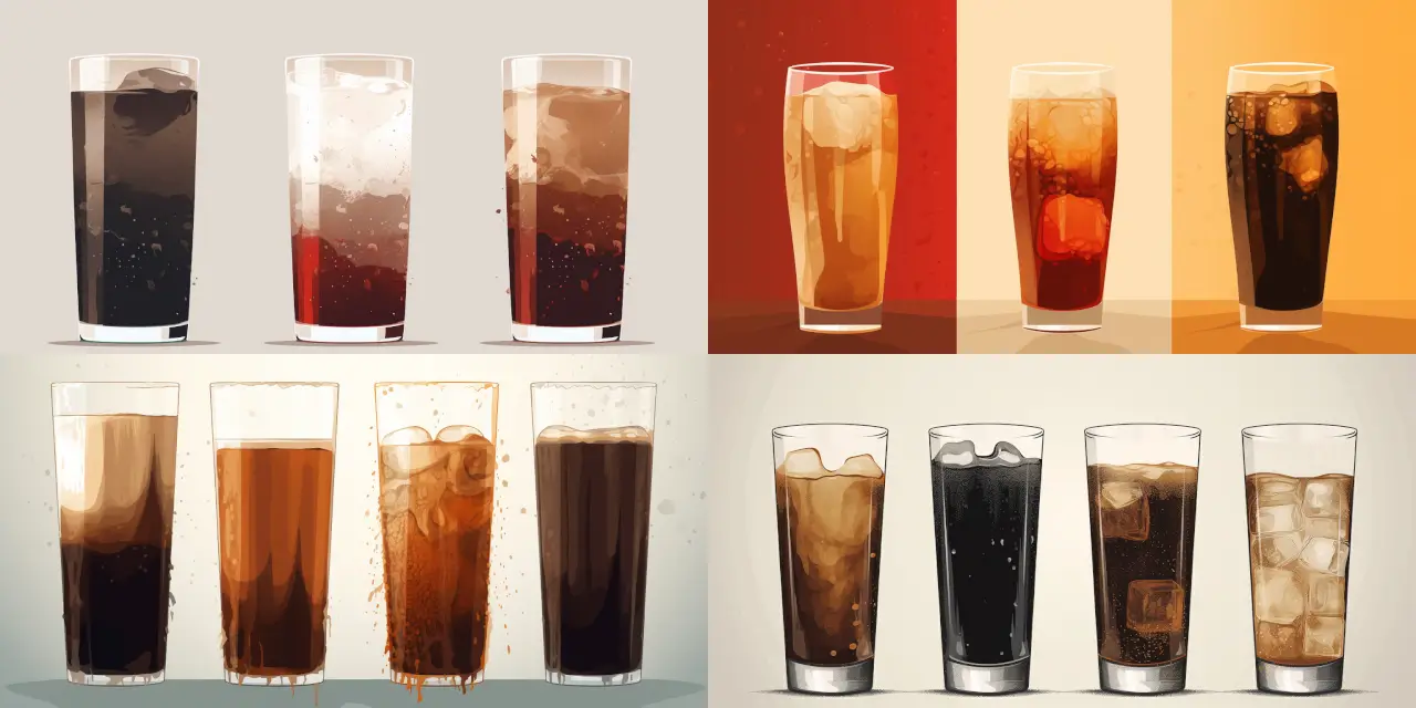 Create a minimalist, monochromatic illustration capturing the essence of {{beverage_1}}, {{beverage_2}}, and {{beverage_3}}, representing ice-cold beverages like craft beer, iced coffee, and soft drinks. Focus on depicting the condensation dripping down the glasses and the refreshing chill they bring. Use a limited color palette, capturing the true essence of Beverage Art.