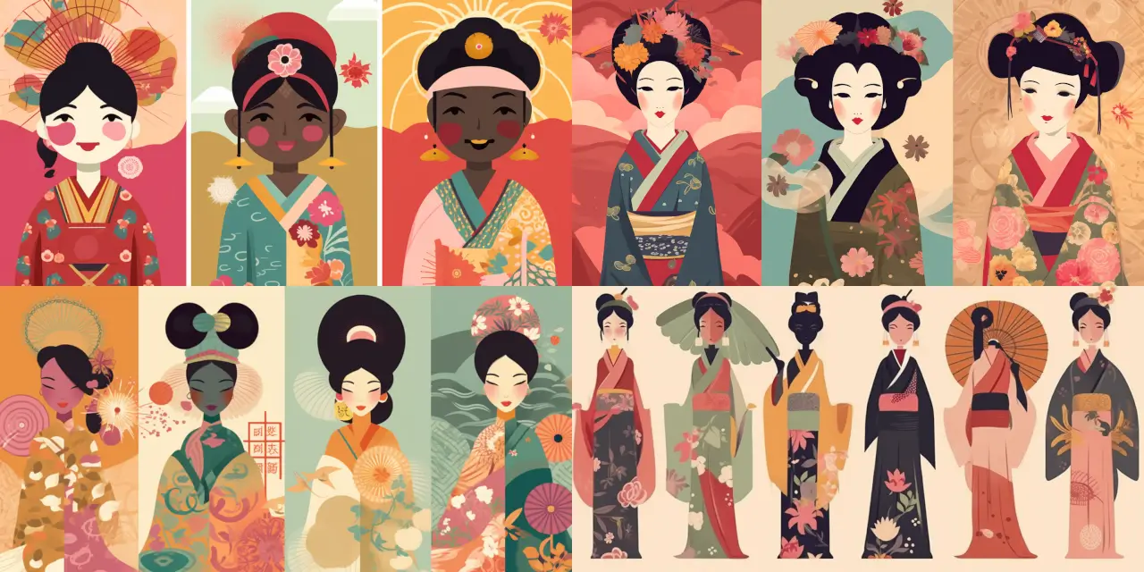 Create a collection of 6 vector art avatars, each representing a distinct cultural element from various countries: {{country_1}}, {{country_2}}, {{country_3}}, {{country_4}}, {{country_5}}, and {{country_6}}. Incorporate traditional clothing, symbols, and colors specific to each culture, while maintaining a cohesive and modern art style throughout the group. Consider incorporating national animals, flora, or famous landmarks relevant to each country to provide more richness and depth to the avatars. The final result should evoke a sense of unity and appreciation for diverse cultural backgrounds, rendered in a vivid and engaging vector art style.